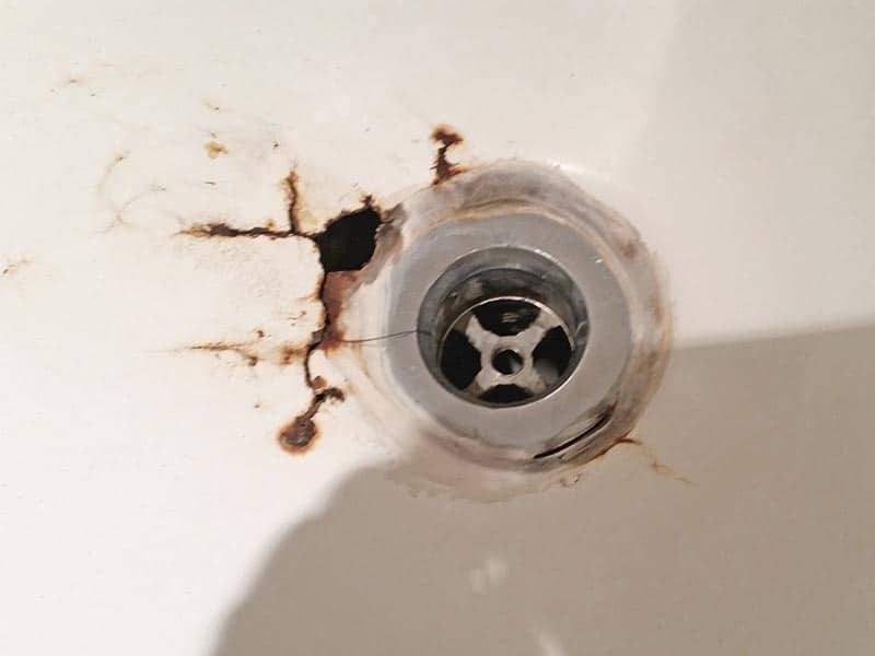Bathtub Drain Overflow Rust Hole Repair, How To Remove Rust From Bathtub Drain