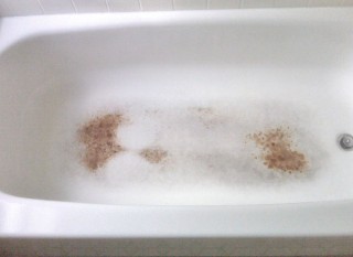 Tub retaining water damage.