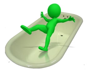 3D person slipping in bathtub.