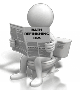 3D person sitting on the hopper having a quiet moment reading these bathtub refinishing tips.