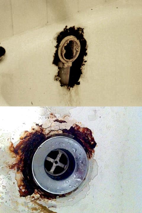 Bathtub Drain Overflow Rust Hole Repair, How To Repair Rusted Bathtub Drain Pipes