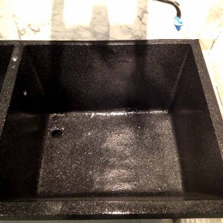Cement sink refinishing done in Black Granite Multi-Stone Right Side of Double Bowl Cement Sink Repair.