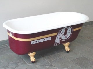 Redskins clawfoot tub bathroom remodel in our showroom.